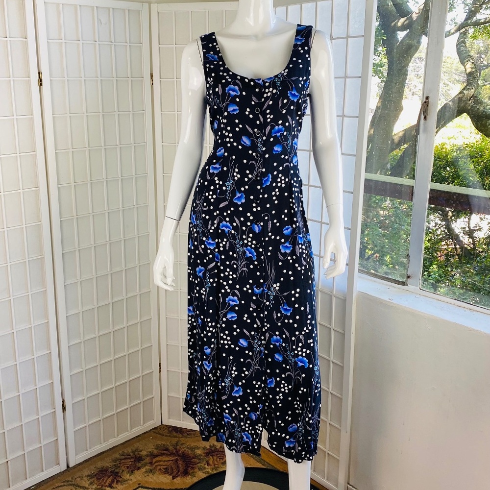 Vintage Giorgio Sant'Angelo Womens Rayon Floral Full Button Front Dress, L.